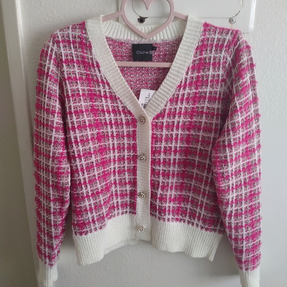 cliche Sweaters - NWT Pink Tweed Cardigan